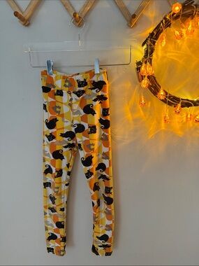 LuLaRoe Kids 6-7 Halloween Black Cat Leggings Retro Orange Yellow bat